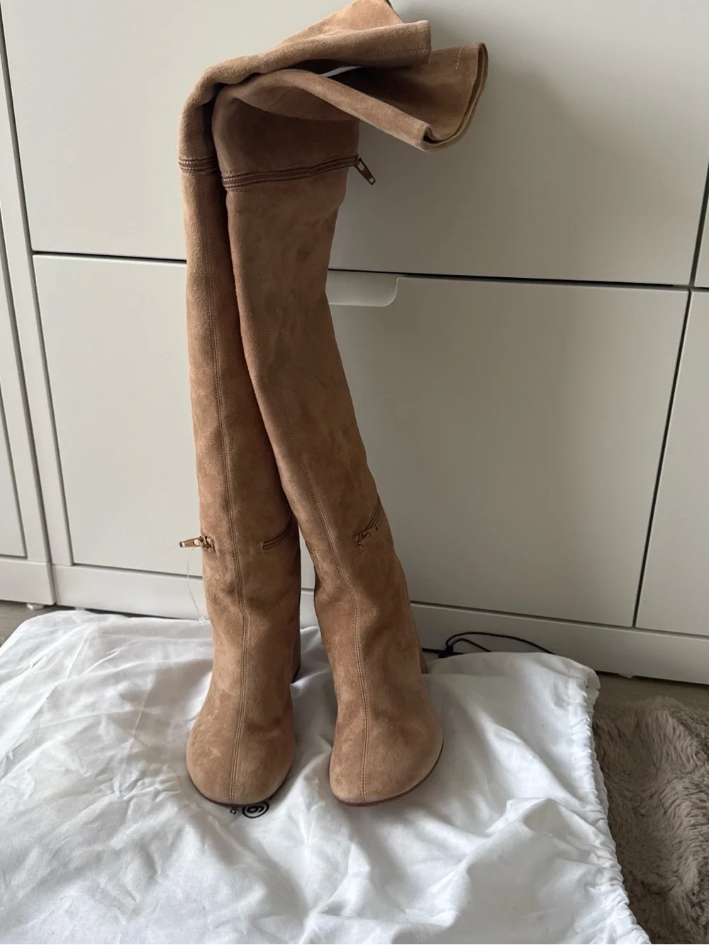 Maison Martin Margiela Tan Suede Over-the-Knee Fold-Top Boots